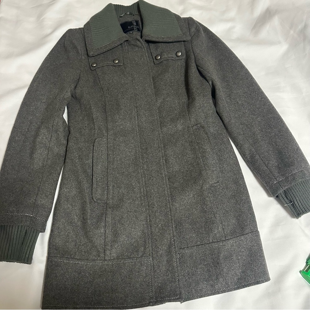Buffalo outwear  Charcoal Trench Coat with Olive Details 60% wool